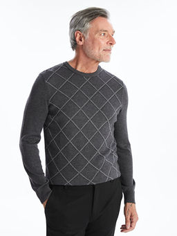 Bisiklet Yaka Uzun Kollu Ekose Erkek Triko Kazak