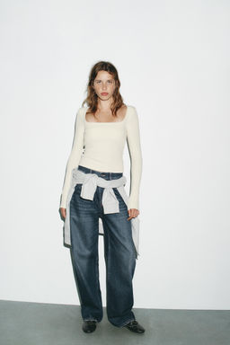 RIBBED T-SHIRT WITH SQUARE NECKLINE