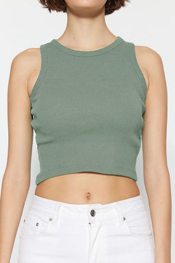 Antrasit-Mint 2li Paket Vucuda Oturan Crop Halter Yaka Fitilli Esnek Orme Atlet TWOSS21AL0058