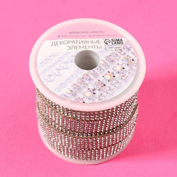 Стразы самоклеящиеся, d = 2 мм, ширина - 14 мм, 4,5 ± 0,5 м, цвет серебряный