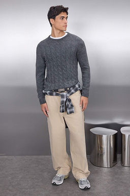 Antrasit Slim Fit Bisiklet Yaka Sa_ _rg_ Triko Kazak TMNAW25KZ00012