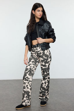 Kahverengi Inek Desenli Dusuk Bel Wide Leg Jeans TWOAW25JE00354 - Trendyolmilla фото 2