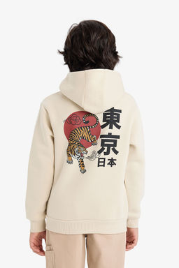 Kap__onlu S_rt Bask_l_ __i Yumu_ak T_yl_ Sweatshirt Erkek _ocuk - Defacto фото 6