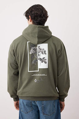 Haki Oversize/Geni_ Kesim Kap__onlu __i Polar/S_cak Tutan _i_ek Bask_l_ Sweatshirt TMNAW22SW1651