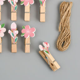 Декор для творчества дерево "Прищепка. Розовые цветы" набор 10 шт 4х2,4х1,2 см