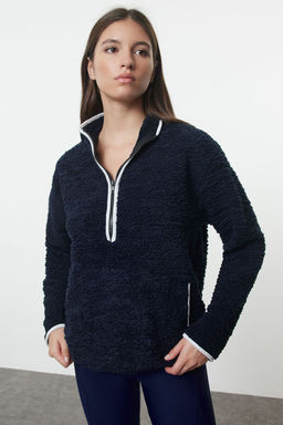 Lacivert Pelus Orme Spor Sweatshirt THMAW23SW00021