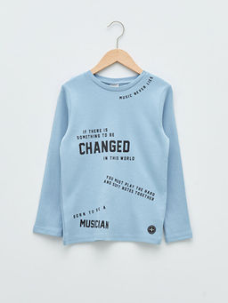 Bisiklet Yaka Bask?l? Uzun Kollu Pamuklu Erkek ?ocuk Ti??rt