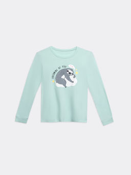 Хлопковый комплект (лонгслив и брюки) бирюзового цвета с ленивцами для девочек - Mark formelle фото 5