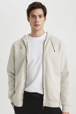 New Regular Fit Kapusonlu Basic Duz Fermuarl? Ssyah Sweatshirt - Defacto фото 2