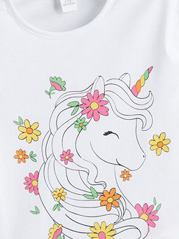 Bisiklet Yaka Bask?l? K?z ?ocuk Ti??rt ve Tayt 2li