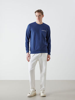 Bisiklet Yaka Uzun Kollu Bask?l? Erkek Sweatshirt