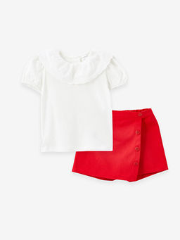 Bisiklet Yaka K?sa Kollu K?z Bebek Bluz ve ?ort Etek 2li Tak?m