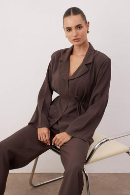 Kahverengi Modal Wideleg Dokuma Pantolon TWOAW26PL00124