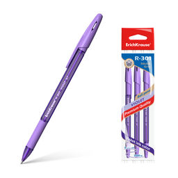 АКЦИЯ Цена за 24 шт. Набор из 3 ручек шариковых ErichKrause R-301 Stick&Grip Violet 0.7, цвет чернил фиолетовый (в пакете)