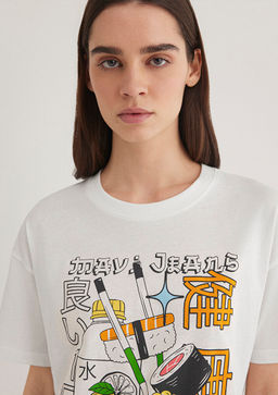 Sushi Bask?l? Ekru Tisort - Mavi фото 5