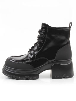 01-F591-1 BLACK Ботинки демисезонные женские (натуральная кожа, искусственная кожа)