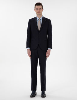 Lacivert Slim Fit _izgili %100 Y_n Tak_m Elbise