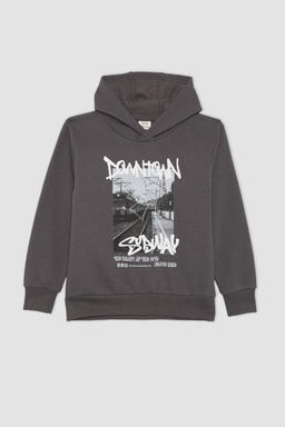 Толстая толстовка с капюшоном и принтом для мальчиков - Defacto фото 5