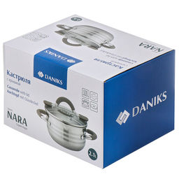 Кастрюля нерж НАРА 2.1 л, с крышкой, крышка стекло, Daniks, GS-01413HY-16CA-2, серебр  фото 8