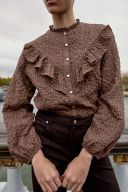 RUFFLED CHECK BLOUSE - Zara фото 4