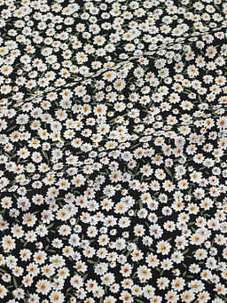 Штапель Цветочная россыпь на черном (оливковые листочки), ш.1.45м, вискоза-100%, 100гр/м.кв