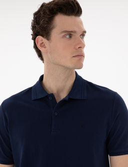 Lacivert Regular Fit %100 Pamuk Polo Yaka Basic Ti__rt