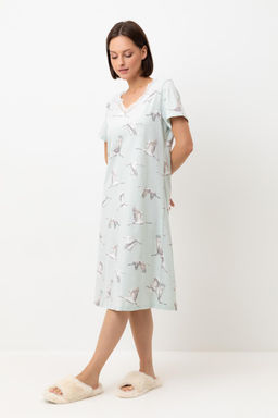 Е 10054/туманный голубой,журавли сорочка ночная жен