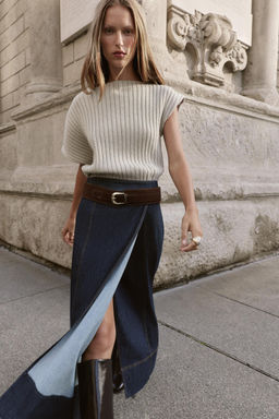 Z1975 BELTED DENIM WRAP MIDI SKIRT - Zara фото 2