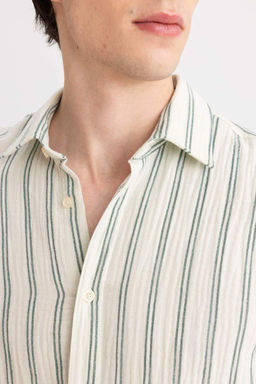 Рубашка в полоску с длинными рукавами и воротником-поло стандартного кроя - Defacto фото 6