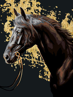 ФРЕЯ PNB/PMPT-275 Набор для раскрашивания по номерам ( эффект черного холста ) ( с поталью ) 40 х 30 см Вороной скакун