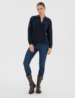 Lacivert Comfort Fit Polo Yaka Kazak