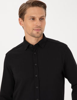 Siyah Esnek Slim Fit _izgili Uzun Kollu G_mlek