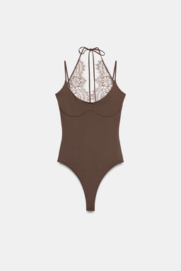 BODY HALTER COMBINADO ENCAJE / Chocolate - Zara фото 5