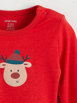 Geyik Bask?l? K?z Uzun Kollu Erkek Bebek ??t??tl? Body 2li