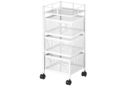 Этажерка 3-х ярусная 27*27*64 см Белая с выдвижными корзинами, на колесиках, металлическая - Elan gallery фото 4