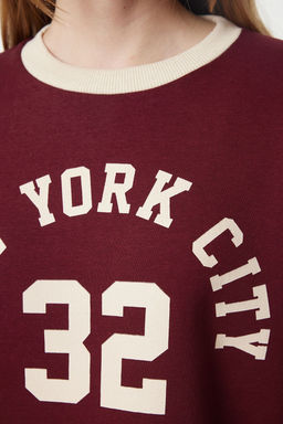 TRENDYOLMILLA Siyah Renk Bloklu Slogan Oversize/Genis Kal?p Crop Kal?n Ici Polarl? Orme Sweatshirt TWOAW25SW00073 фото 3