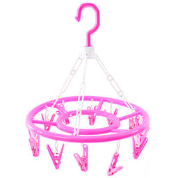 Вешалка-сушилка пластмассовая с прищепками 12 штук д27см подвесная, складная "Карусель круглая" цвета микс (Китай)