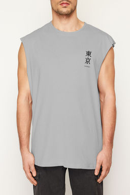 TRENDYOL MAN Gri Oversize Fit Uzak Dogu Bask?l? Atlet-T-Shirt TMNSS23AL00007 - Trendyolmilla фото 3
