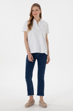Kad_n Beyaz Basic Polo Yaka Ti__rt