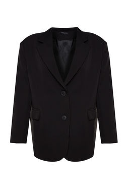 Siyah Dokuma Ekstra Oversize Blazer Ceket TWOAW24BC00107