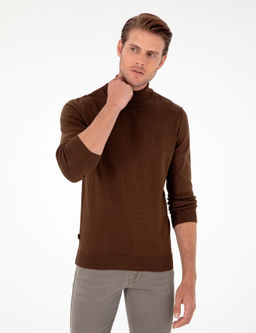 Koyu Kahverengi Slim Fit Yar_m Bal_k__ Yaka Basic Triko Kazak - Pierre cardin фото 3