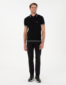 Siyah Slim Fit Fermuarl_ Polo Yaka Y_n Kar___ml_ Triko Ti__rt - Pierre cardin фото 4