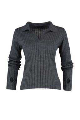 Antrasit Couple Kol Ucu Detayl? Polo Yaka Triko Kazak TWOAW21KZ1113