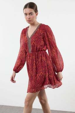 TRENDYOLMILLA Bordo Cicekli Mini Dokuma Elbise TWOAW25EL00182 фото 7