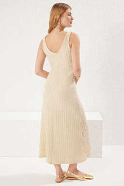 Siyah Duz S?rt Dekolteli Maxi Dokulu Fitted/Vucuda Oturan Esnek Orme Elbise TWOSS25EL00112 - Trendyolmilla фото 12