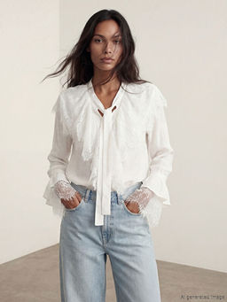 Ba?lamal? Yaka Dantelli F?rf?rl? Bluz