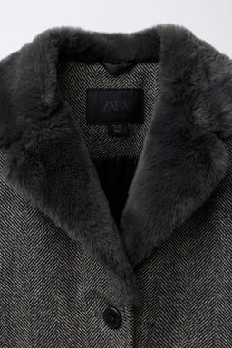 HERRINGBONE COAT WITH WOOL AND FAUX FUR COLLAR - Zara фото 7