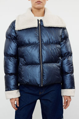TRENDYOLMILLA Lacivert Yakas? Pelus ve Kemer Detayl? Parlak Su Itici Sisme Mont TWOAW25MO00062  фото 3