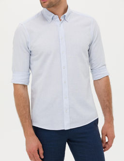 A__k Mavi Keten Kar___ml_ Slim Fit Uzun Kollu G_mlek - Cacharel фото 6