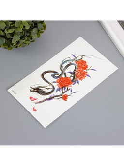 Цена за 2 шт. Переводная тату на тело цветная Китайский дракон с розами, 11.4?21 см